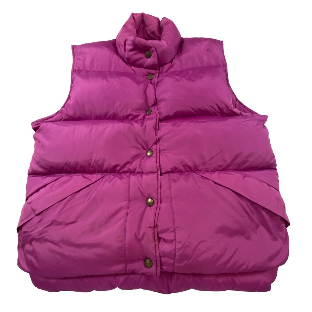 VTG LL Bean Vintage Magenta Puffer Down Vest Quilted Snap Front Women Size M